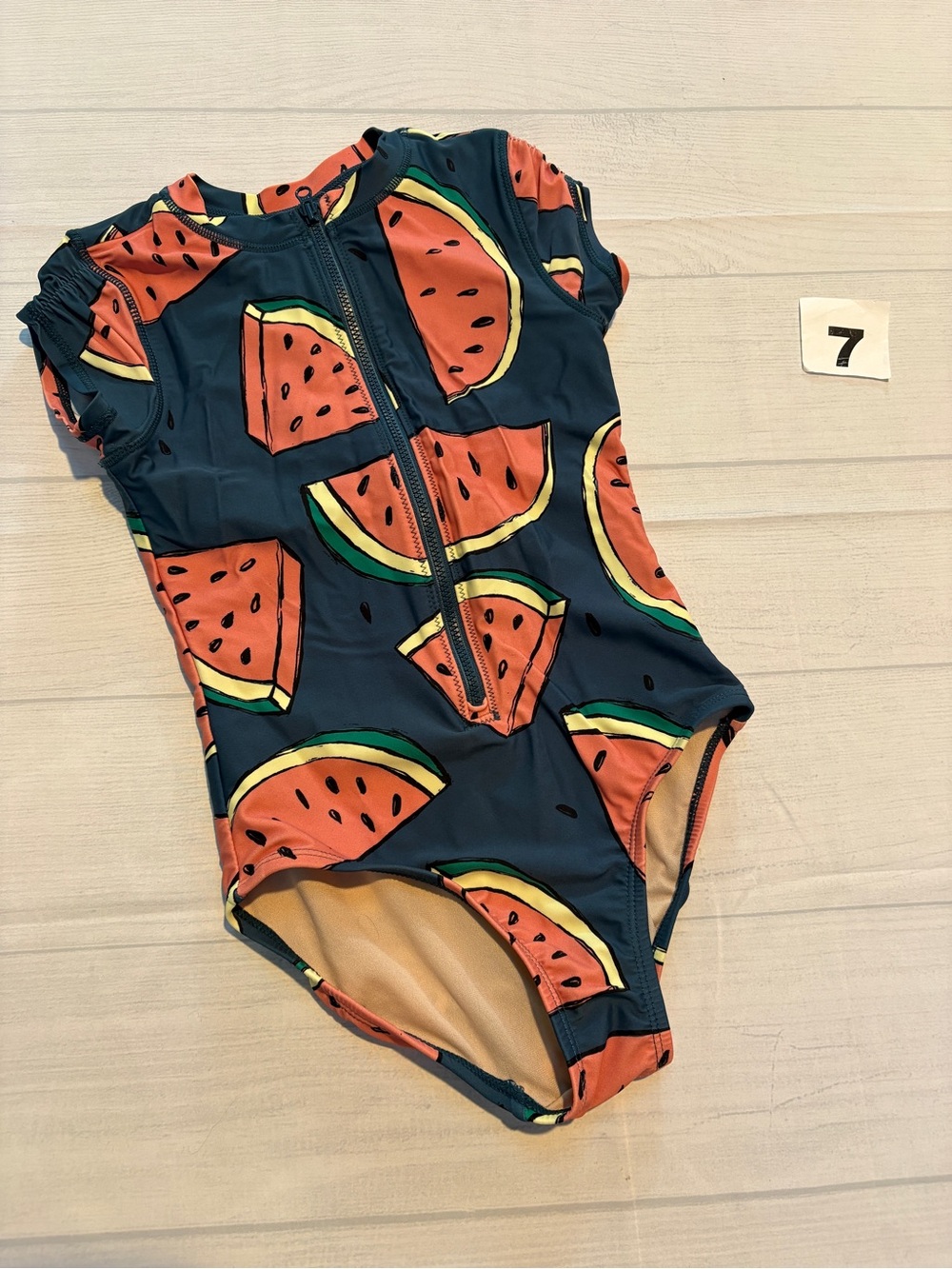 Tea Collection Navy and Coral Watermelon Zip-Front One-Piece Swim